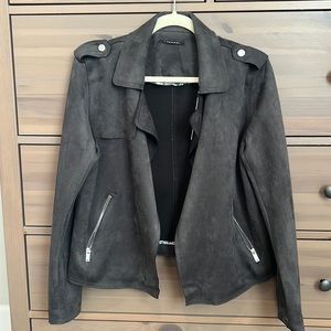 Tahari Faux suede crop moto jacket